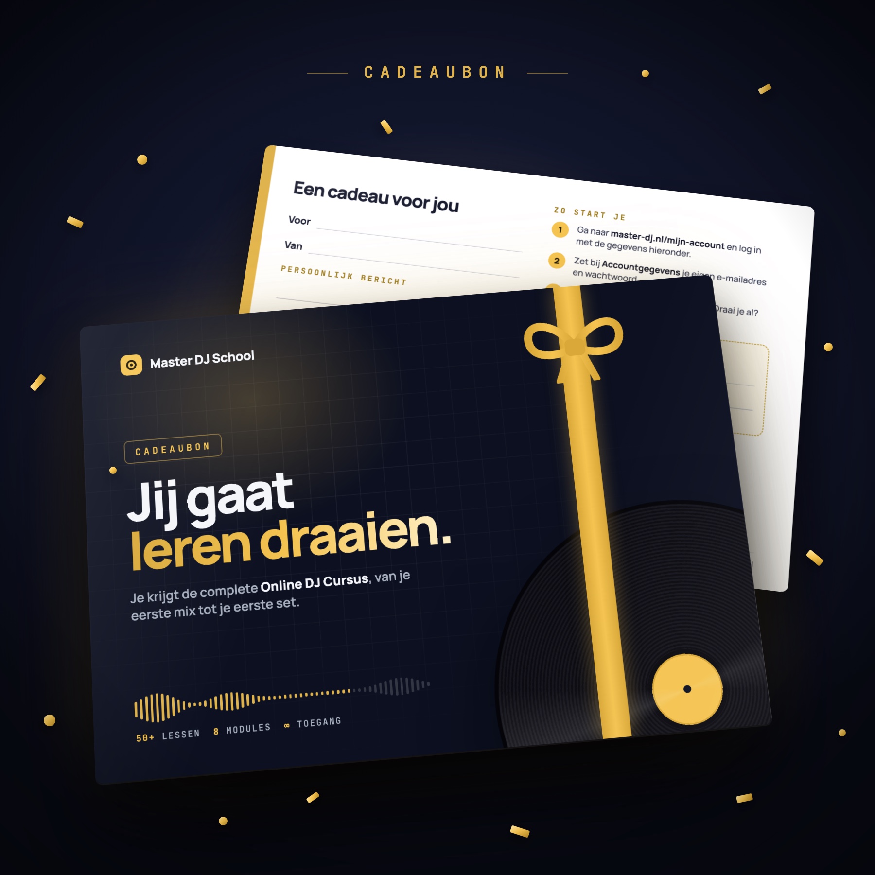 Cadeaubon voor de Online DJ Cursus van Master DJ School, voor- en achterkant